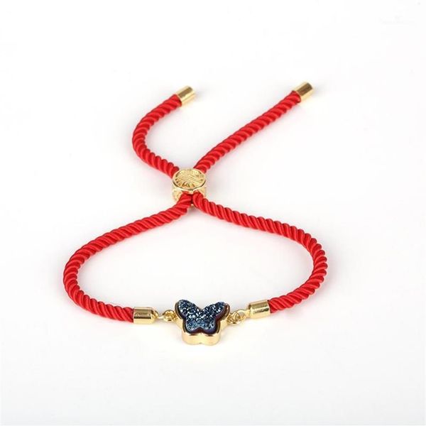 Braccialetti con ciondoli Kejialai Filo rosso Stringa Corda intrecciata fatta a mano Regolabile per donna Uomo Bambini Druzy Pietra Farfalla Gioielli Regalo12843