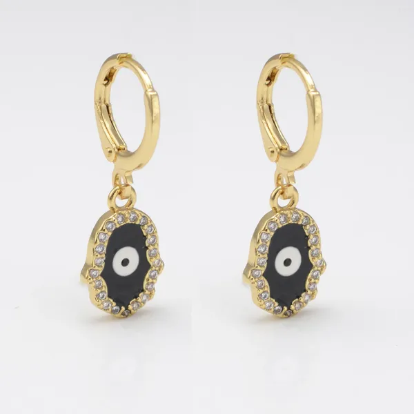 Orecchini a cerchio Estetico Hamsa Smalto a mano Occhio Eardrop Pavimentato Zircone Color oro Fibbia Chic Aretes Per le donne Elegante regalo di gioielli