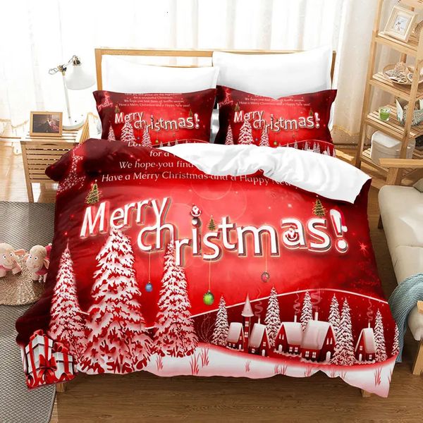 Conjuntos de cama Natal Duvet Cover Set Feliz Natal Padrão Poliéster Quilt Cover Natal Tema Quente Conjunto de Cama para Família King Size 231216