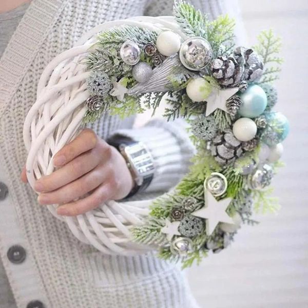 Dekorative Blumen, 10–30 cm, weißer Rattan-Ringkranz, künstliche Blumengirlande, rundes Design, Weihnachtsbaum, Hochzeit, Party, Geschenke, Zuhause