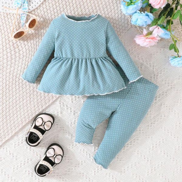 Conjuntos de roupas infantis outono e inverno top com gola babados camisa calças bonito bebê moda conjunto de duas peças roupas de menina nascida