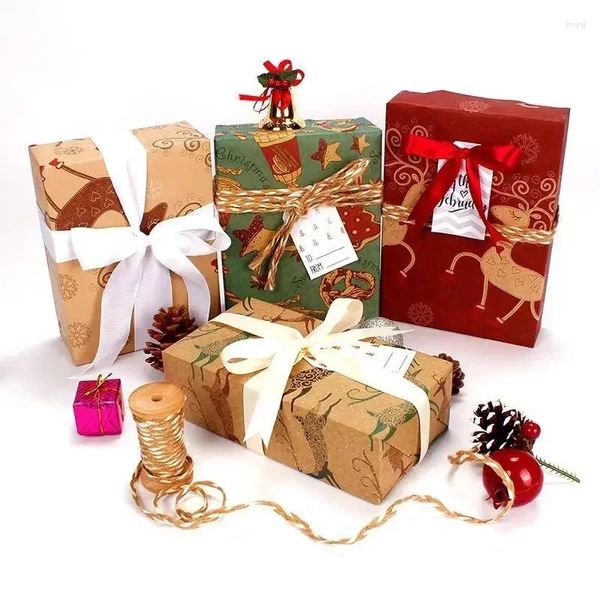 Decorações de natal estilo retro criativo presente embrulho papel árvore floco de neve feriado natal embalagem decoração presentes ferramentas acessórios de moda