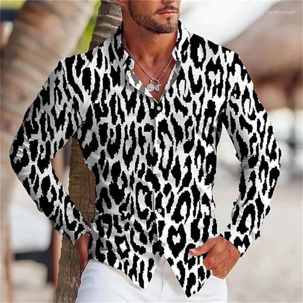 Camicie casual da uomo 2023 Camicia modello leopardato alleggerito bianco a maniche lunghe con bottoni Abbigliamento Fashion Design è confortevole S-6XL