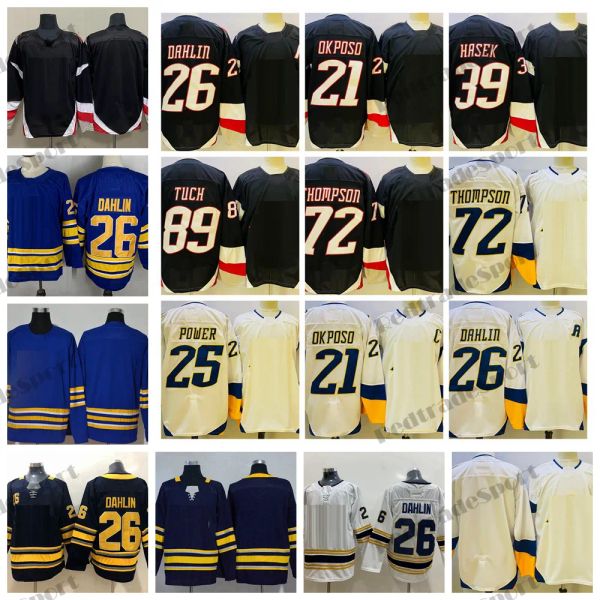 Mens 2023 Reverse Retro 26 Rasmus Dahlin maglie da hockey New Black 21 Kyle Okposo 72 Tage Thompson 89 Alex Tuch 39 Dominik Hasek 25 Owen Powe