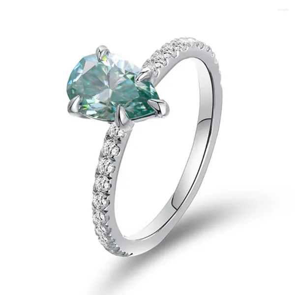 Küme Yüzme Nişan Yüzüğü Kadınlar için 925 STERLING Gümüş Bant 1.5CT Lab Diamond Solitaire Renkli Moissanit D Renkli Armut Kesim Takı