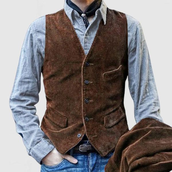 Gilet da uomo Inverno Abito di velluto a coste vintage Moda Slim monopetto Gilet da lavoro Gilet per smoking Abiti da festa di nozze