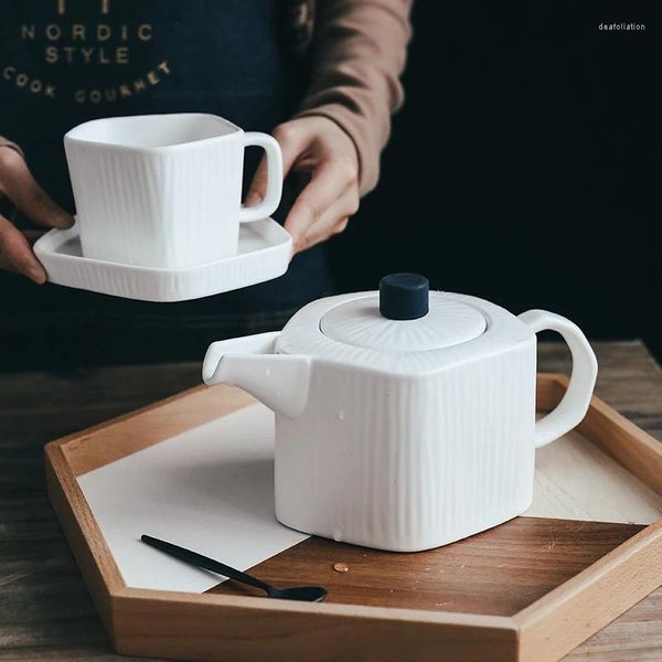 Кружки матовая керамическая кофейная чашка и блюдце европейский художественный чайник простой бытовой большой емкости цветочный чайник 800 мл роскошная кружка для молока