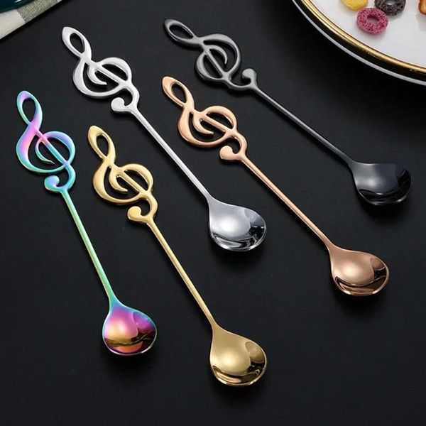 Colheres de café 1 pc cor de aço inoxidável nota musical colher criativa cabeça redonda leite sorvete mexendo sobremesa utensílios de mesa