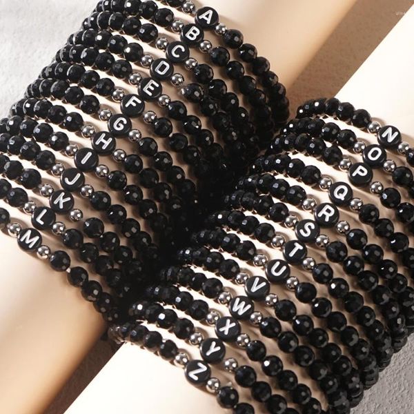 Link pulseiras go2boho preto frisado elástico estiramento 26 letras 2024 moda jóias esperança cristal pilha de sementes unisex presente na moda