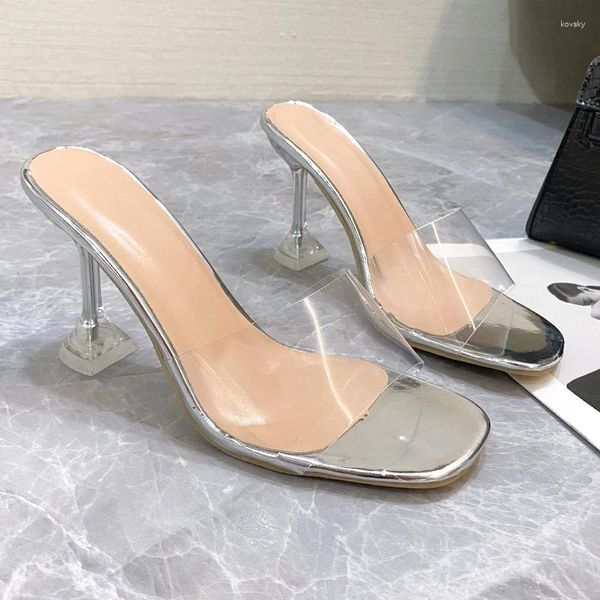Тапочки, 2024 г., прозрачные сандалии из ПВХ с открытым носком, на высоком каблуке, женская прозрачная обувь из плексигласа, прозрачные сандалии Sandalias De Mujer