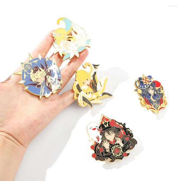 Broches jogo genshin impacto fantasia de desenho animado adereços de metal crachá broche esmaltado joias infantis acessórios de cosplay presente