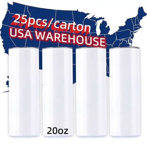 US CA STOCK Bicchiere per sublimazione da 20 once Bicchiere sottile dritto in acciaio inossidabile isolato Tazze per auto da viaggio Thermos Bottiglie d'acqua Mantenere le bevande fredde 1218