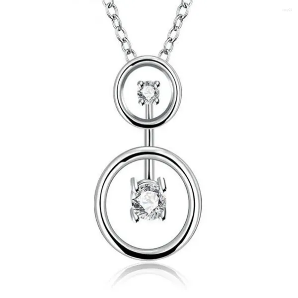 Anhänger Halsketten Luxus Authentische 925 Sterling Silber Klar Zirkon Original Pan Doppel Kreise Charme Halskette Für Frauen