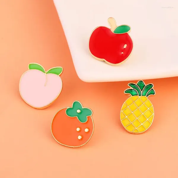 Broches brilhantes em u fruta maçã abacaxi morango laranja broche para meninas meninos acessório de moda presente