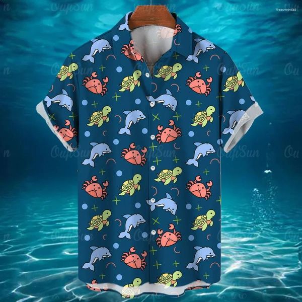 Camisas casuais masculinas 2024 animal manga curta moda oceano 3d impresso havaiano plus size tops