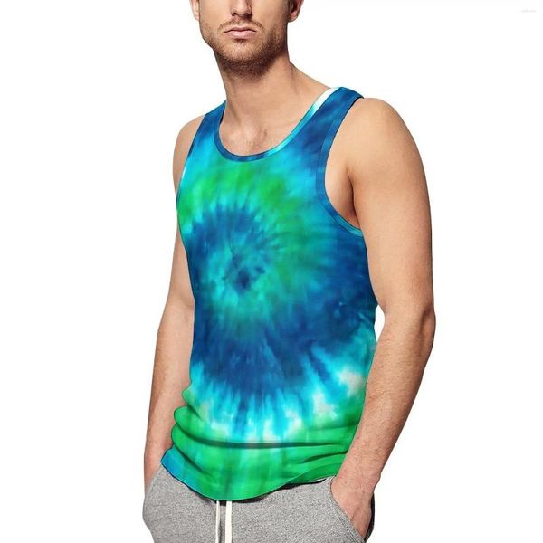 Canotte da uomo con stampa tie dye Top da uomo blu e verde design estivo allenamento streetwear gilet senza maniche oversize