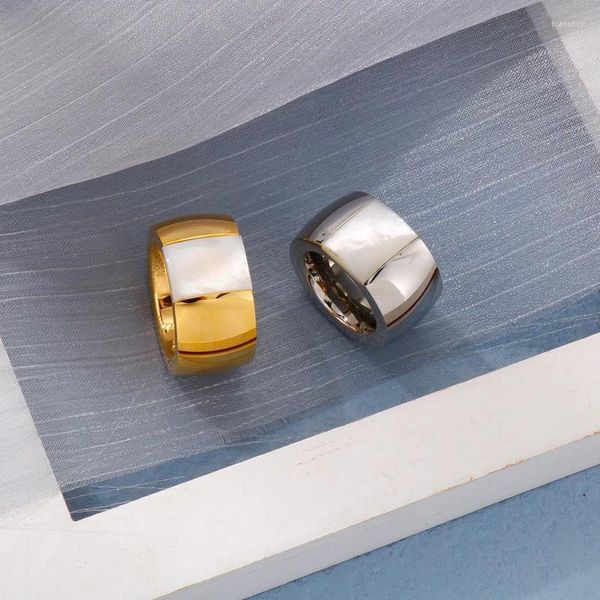 Anéis de casamento elegantes de aço inoxidável para senhoras ouro prata cor concha grande anillo robusto pulseiras de joias de luxo francesas