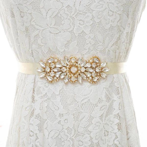 Cintos JLZXSY Vintage Cristal Pérola Casamento para Noiva Damas de Honra Vestidos Handmade Gold Strass Dress