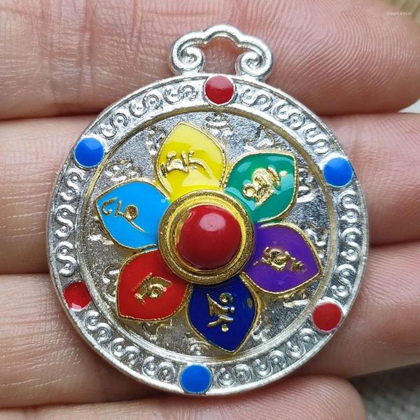 Colares Pingente Retro Tibetano Prata Estilo Seis Personagem True Tale Rotating Wheel Homens e Mulheres Étnicas