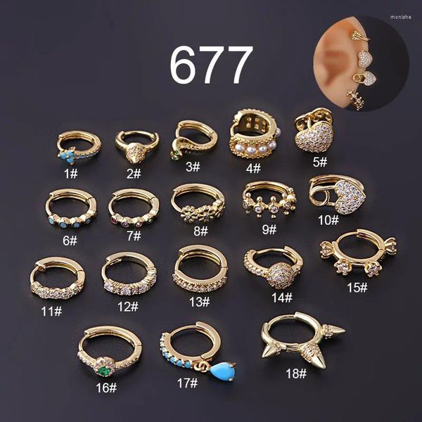 Boucles d'oreilles créoles en acier inoxydable pour femmes, 1 pièce, 8-10mm, bijoux à la mode, manchettes d'oreilles rondes, serpent, cœur, Piercing en Zircon