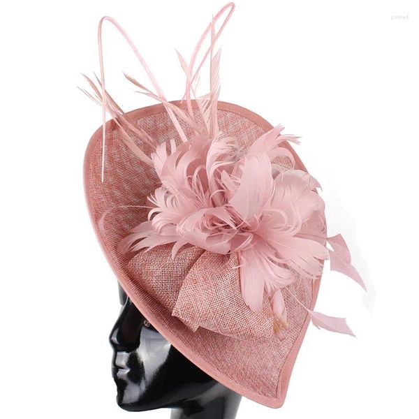 Berretti eleganti da donna moda grande chapeau berretto da sposa matrimonio bei cappelli fascinatori con fermaglio per capelli copricapo fantasia fiore di piume