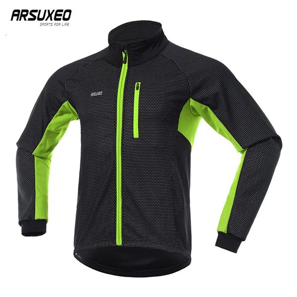 Giacche da ciclismo ARSUXEO Inverno Tenere al caldo Giacca da ciclismo Uomo Quick Dry Abbigliamento da bicicletta Jersey Antivento Cappotto da corsa impermeabile Attrezzatura per bici da strada 231216