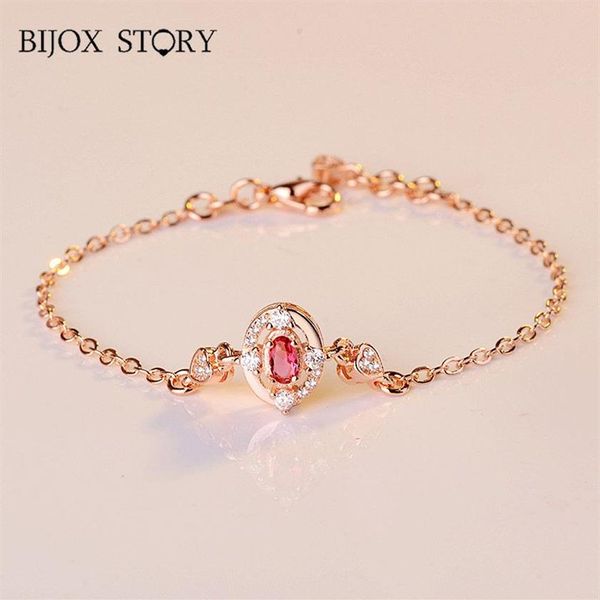 Bijox story pulseira de prata esterlina 925, formato oval, joias finas de rubi para mulheres, aniversário de casamento, promessa, festa, presente271b