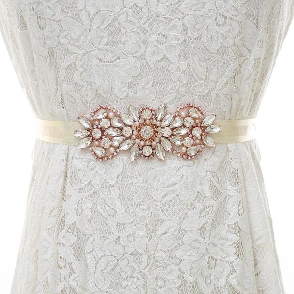 Cintos JLZXSY Vintage Cristal Pérola Nupcial Sashes para Noiva Damas de Honra Vestidos Rose Gold Rhinestone Vestido de Noiva