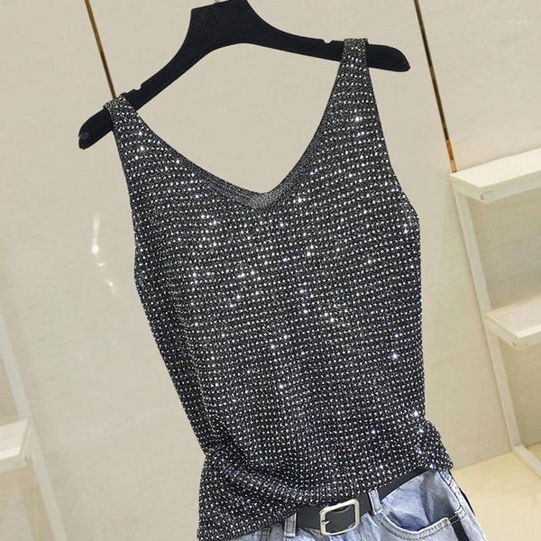 Canotte da donna Shine Paillettes Canotte da donna 2023 Estate senza maniche Slim Sexy Night Club Donna Tira Tees