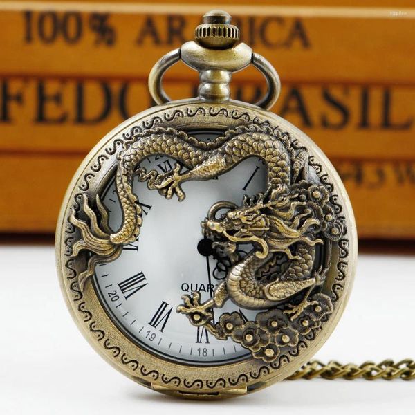 Relógios de bolso gota vintage dragão esculpir relógio masculino moda personalidade quartzo pingente relógio presentes exclusivos reloj