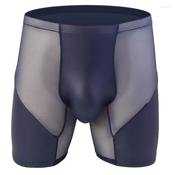 Unterhosen Männer Höschen Patent Leder Transparent Mesh Boxershorts Freizeit Sport Atmungsaktive Bulge Pouch Boxer Verlängern Unterwäsche