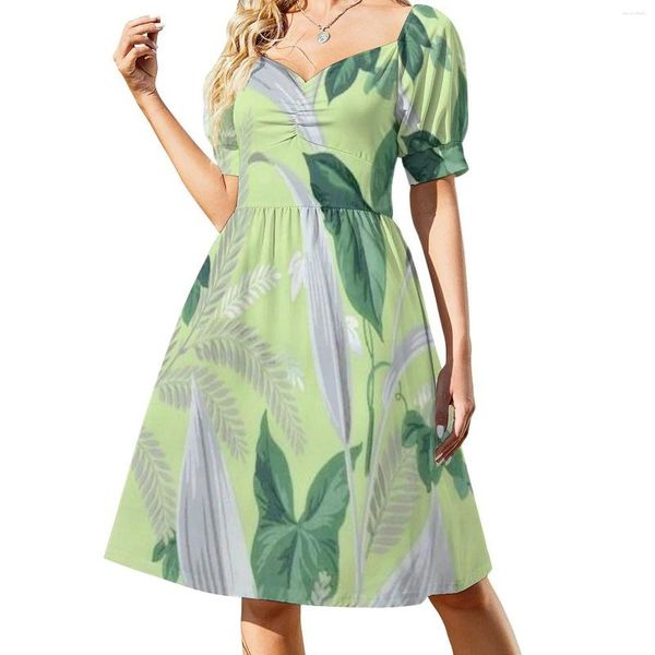 Vestidos casuais vintage folha verde padrão sem mangas vestido verão 2023 mulheres luxo noite mulher para casamento