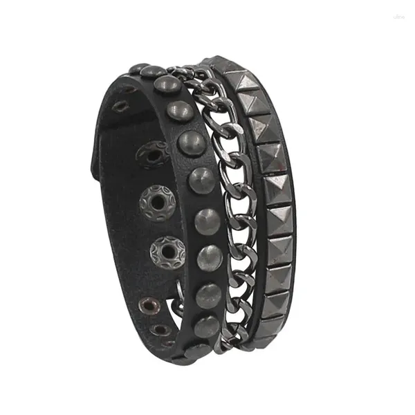 Link Armbänder Multilayer Punk Breite Manschette Leder Armband Rock Spikes Niet Ketten Gothic Armreif Mode Männer Schmuck