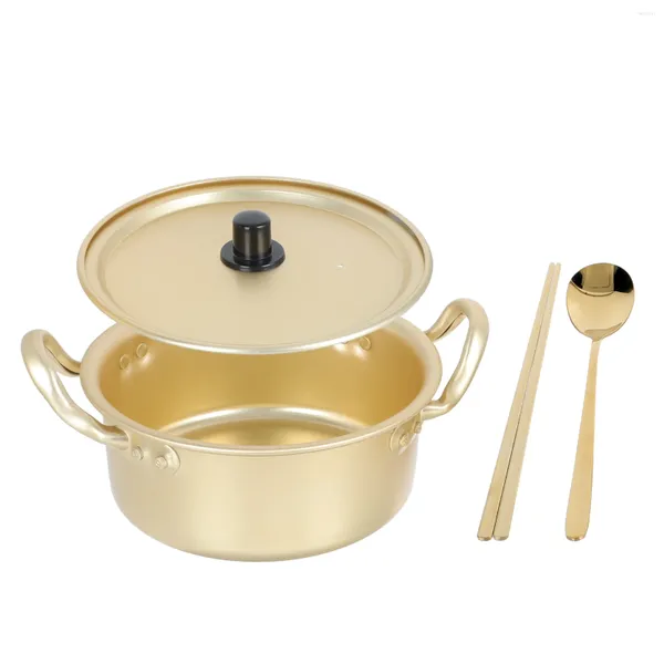 Pentola per Ramen coreana a doppia caldaia Mini microonde portatile antiaderente Pentole per la casa Noodle Coperchio giallo in alluminio Cottura