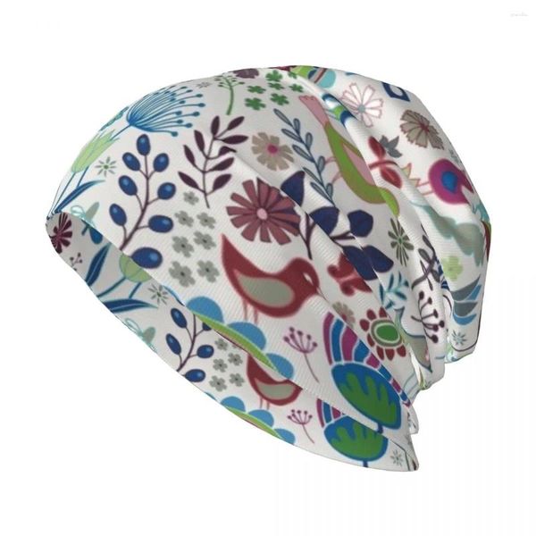 Boinas Birds And Blooms - Iznik Pretty Floral Bird Pattern da Cecca Designs Chapéu de malha masculino boné feminino masculino