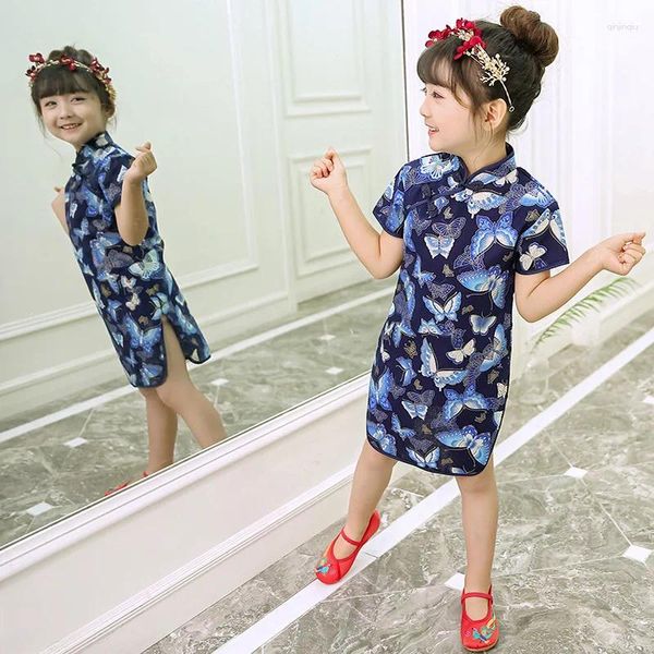 Vestidos de menina borboleta bebê verão moda crianças qipao ano chinês roupas cheongsam roupas florais vestido chi-pao