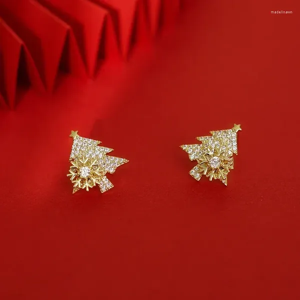 Brincos caoshi chique árvore de natal orelha studs senhora festa jóias com brilhante zircônia cúbica design delicado acessórios brilhantes