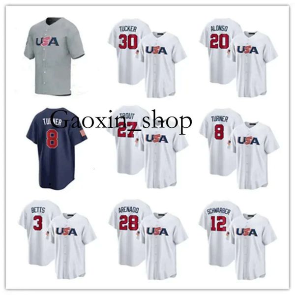 Gaoxin Custom 2023 Team USA Maglia da baseball Lance Lynn Nick Martinez Miles Mikolas Ryan Pressly Brooks Raley Brady Cantante Devin Williams Mike Trout