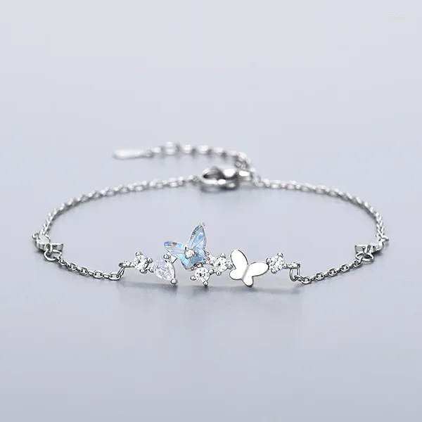 Charm Armbänder S925 Silber Überzogene Bunte ZirkonSchmetterling Armband Armreif Für Frauen Mädchen Elegante Partei Schmuck Geschenk Pulseras E591