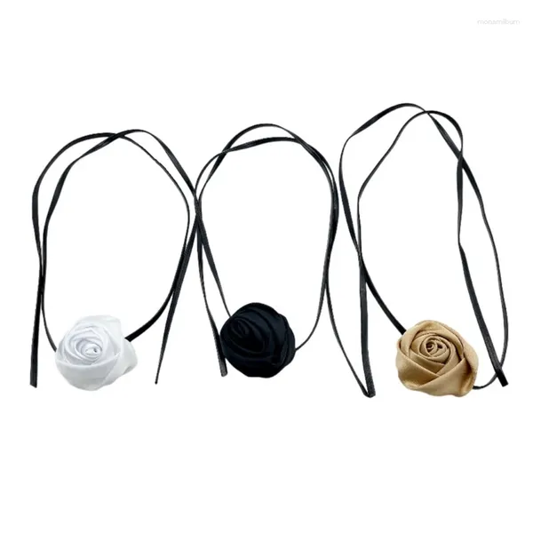Anhänger Halsketten F19D Rose Blume Kragen Halskette Einfache Choker Lange Riemen Modeschmuck