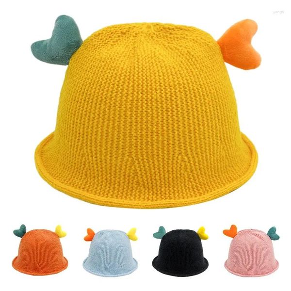 Berets crianças chapéu de inverno meninos meninas moda bonito amor padrão crianças balde sol acampamento viagem ao ar livre bebê malha pesca bonnet