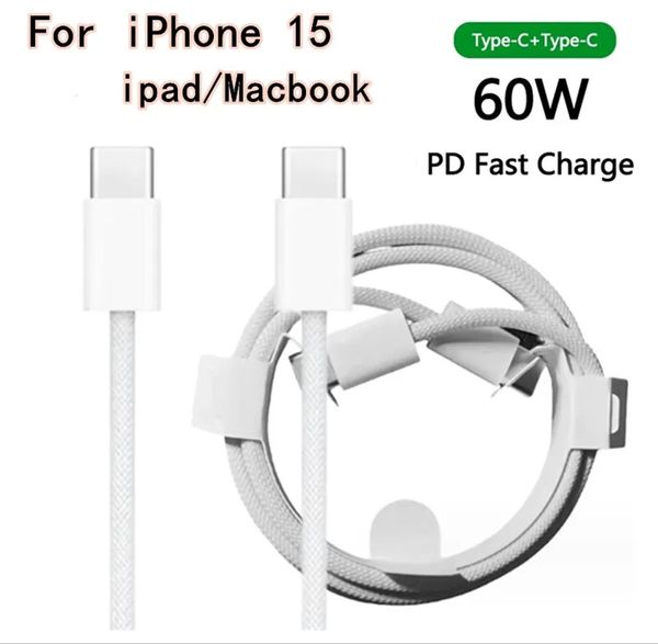 60W PD USB C Cabo Tipo C Carregador para Iphone 15 Pro Max Plus Book Cabos de carregamento rápido para Samsung Xiaomi Huawei com pacote de varejo