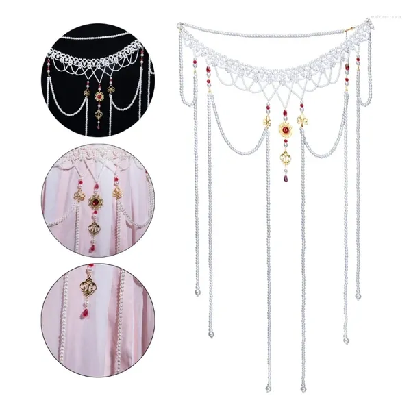 Cintos femininos joias traje antigo hanfu corrente de cintura longa pérolas cinto de diamante vestido chinês acessórios de saia