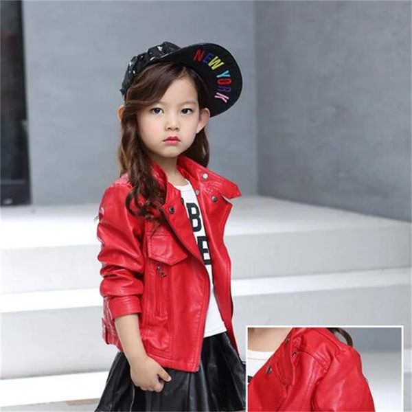 Neue Mädchen PU Leder Mantel Schwarz Rot Leder Jacke Jungen Leder Kleidung 2024 Frühling und Herbst Kinder der Jacken