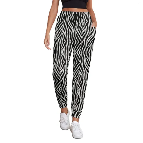 Calças femininas Tribal Zebra Jogger Mulheres Preto Listras Brancas Kawaii Sweatpants Primavera Design Hip Hop Calças Oversize Presente