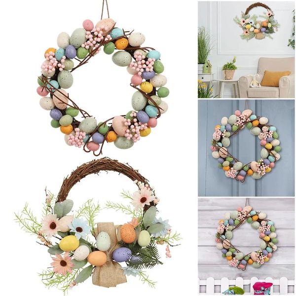 Flores decorativas de plástico, 13,78 pulgadas, decoración de corona de Pascua artificial con huevos de colores y ramitas mixtas, decoraciones de pared navideñas