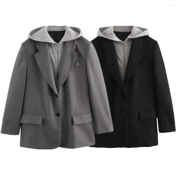 Ternos femininos elmsk moda senhoras retalhos com capuz blazer feminino mujer 2024 blazers e jaquetas