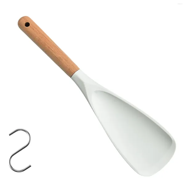 Set di stoviglie Paletta Pratico Durevole Cucchiaio da cucina Raschietto da cucina Manico in legno Comodo silicone con gancio Miscelazione Resistente al calore Non