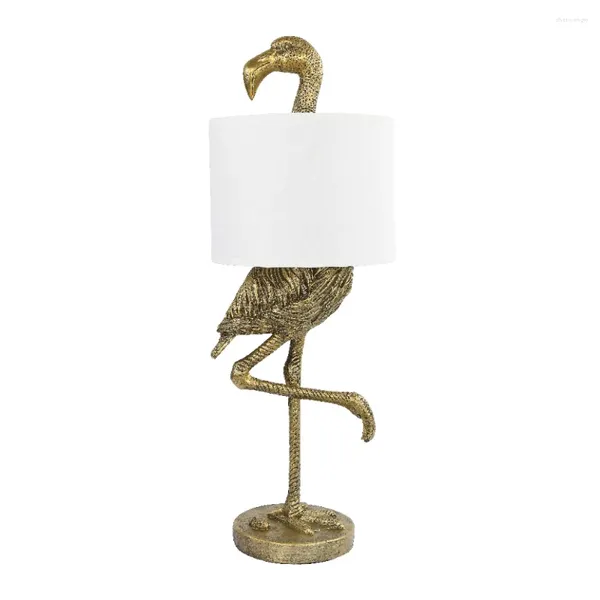 Lâmpadas de mesa Lâmpada de flamingo de resina de ouro com sombra de linho branco 31,75