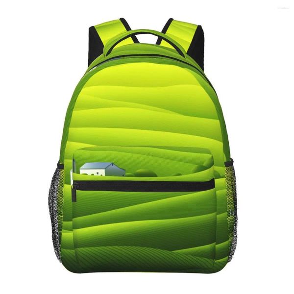 Mochila feminina hills verde impressão moda saco para homens escola bookbag mochila